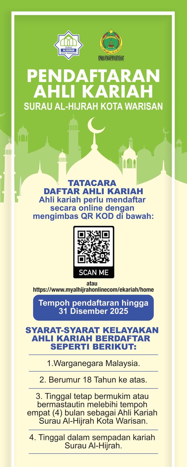 Pendaftaran Ahli Kariah Surau Al-Hijrah Kota Warisan
